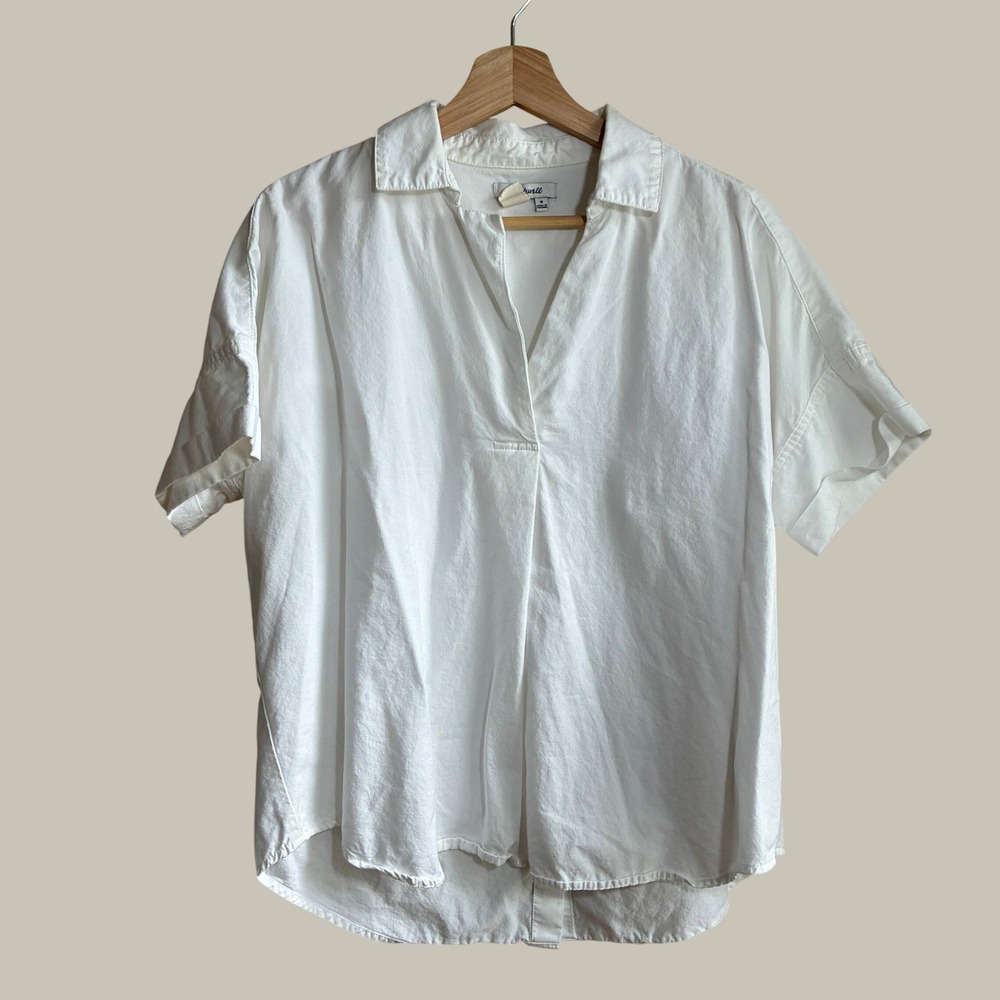 Madewell Courier Back-Button Shirt Size M White Womens Cotton Modal Blend